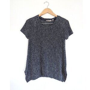 Soft Surroundings Petite Lounge Tunic Top Black White Textured Cozy Knit Travel